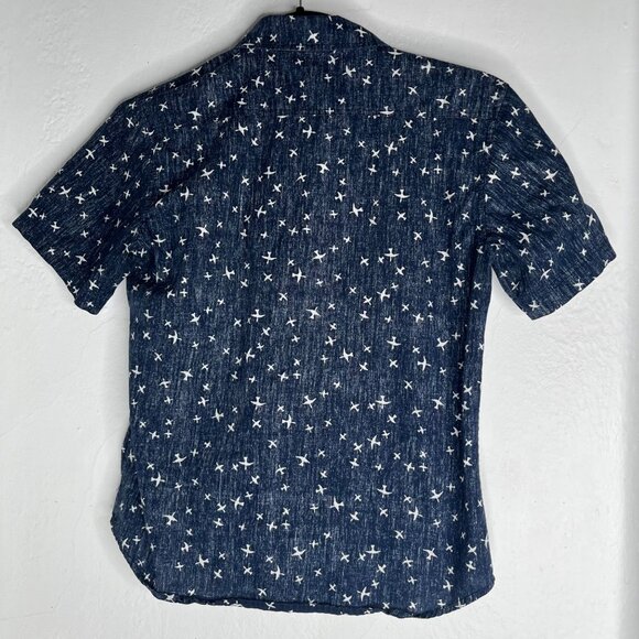 Ocean Current Boys S Navy Short Sleeve Button-Up Shirt With White Bird Print - Picture 3 of 8